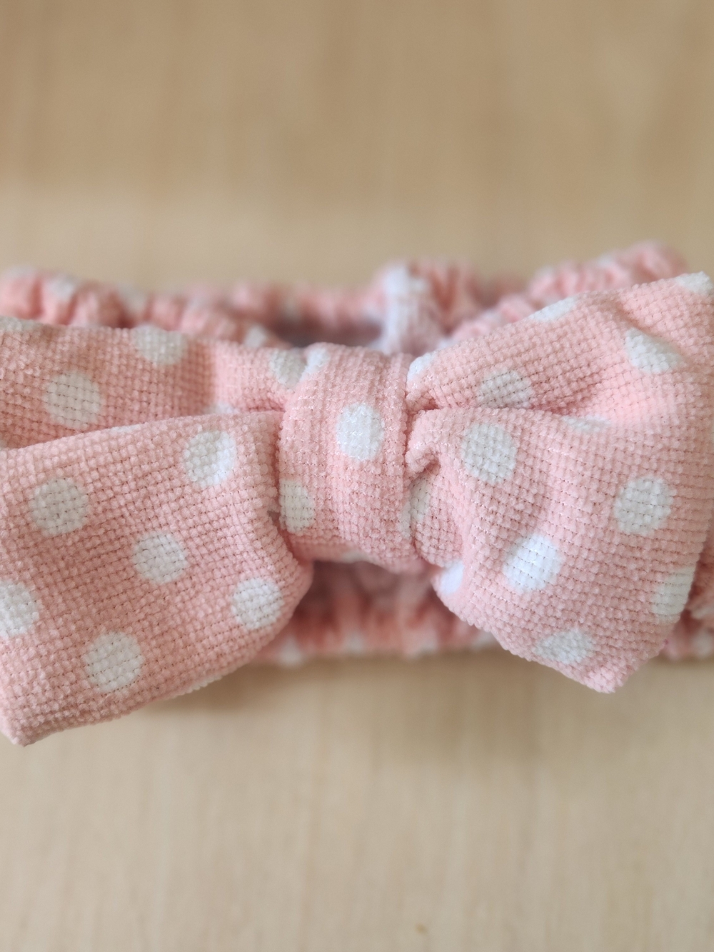 Pink Polka Dot Bow Makeup Headband